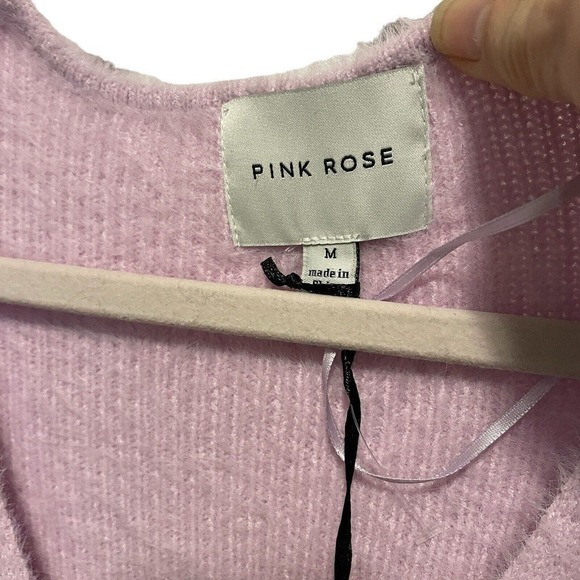 Pink Rose Size Medium V-Neck Long Sleeve Fuzzy Pink Sweater Top Valentine - Picture 5 of 8